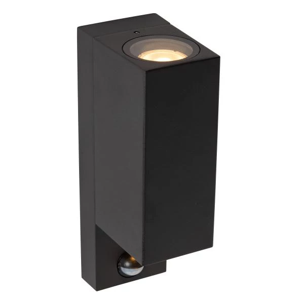 Lucide ZARO IR - Foco de pared / Lámpara de pared Dentro/Fuera - 2xGU10 - IP65 - Sensor movimiento & día/noche (desactivable) - Negro - detalle 1